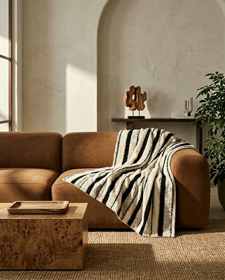 Pokrowiec na sofę w paski SHP VERTE beżowy / czarny