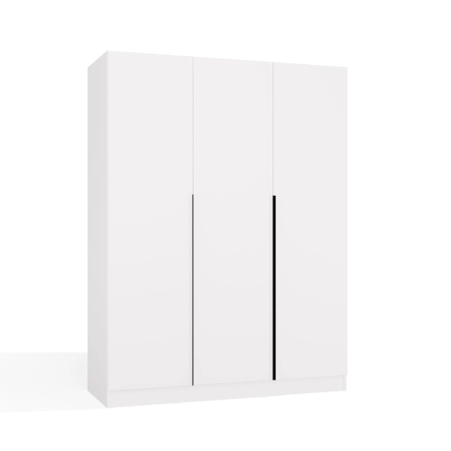 Szafa trzydzwiowa 150 cm, czarne uchwyty do sypialni biała matowa Senso 3D