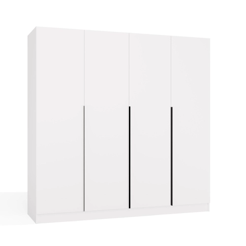 Szafa czterodzwiowa 200 cm, czarne uchwyty do sypialni biała matowa Senso 4D