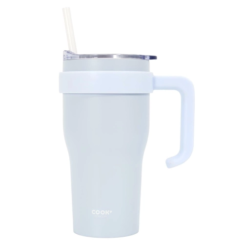 Kubek termiczny z uchwytem i słomką biały 600 ml, Miami