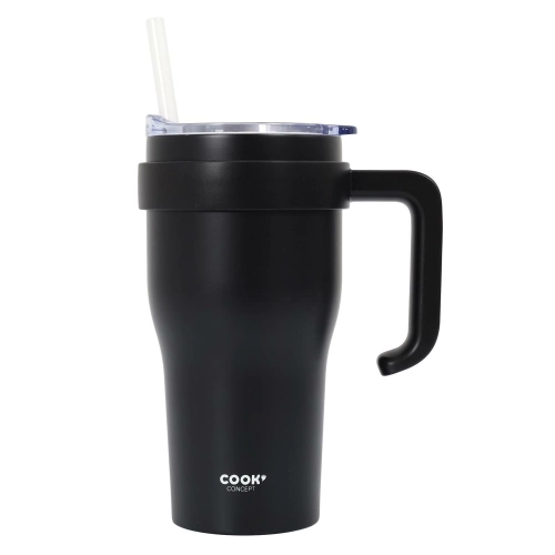 Kubek termiczny z uchwytem i słomką czarny 600 ml, Miami