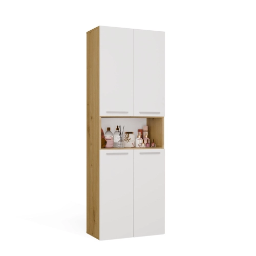  Szafka łazienkowa 60 cm, z kosze na pranie, biały matowy/dąb artisan Nel 2K/DK