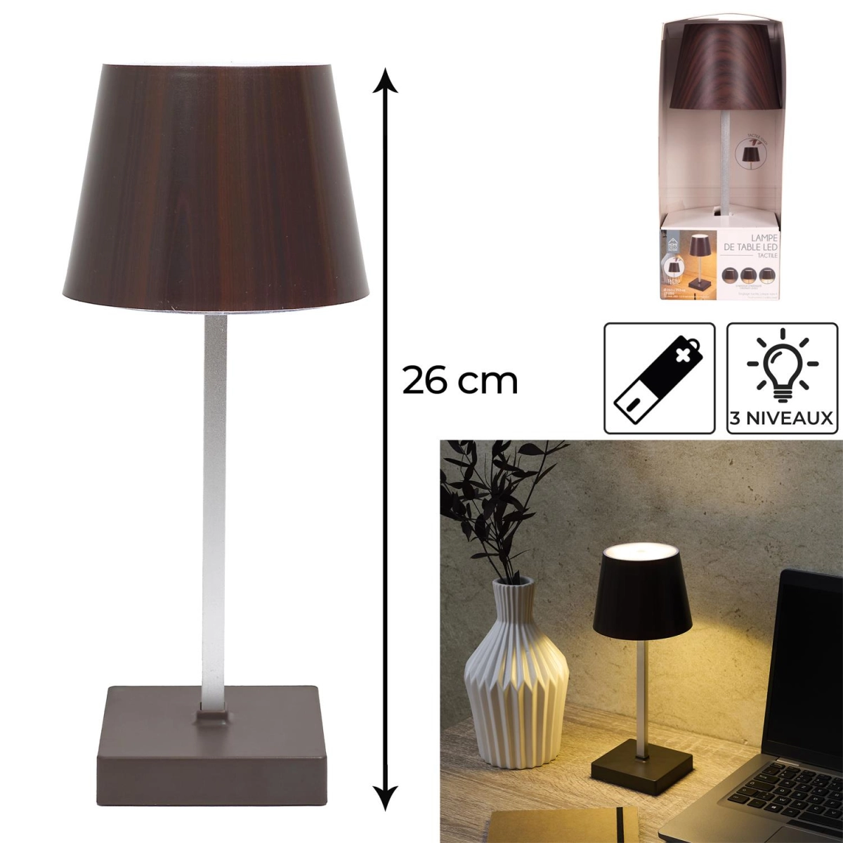 Lampka Blanca LED na dotyk ciemne drewno
