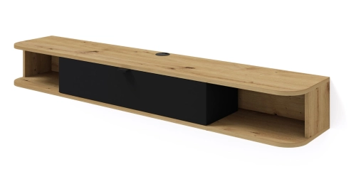 Szafka RTV wisząca 156 cm, do salonu czarna matowa/dąb artisan Icarus 