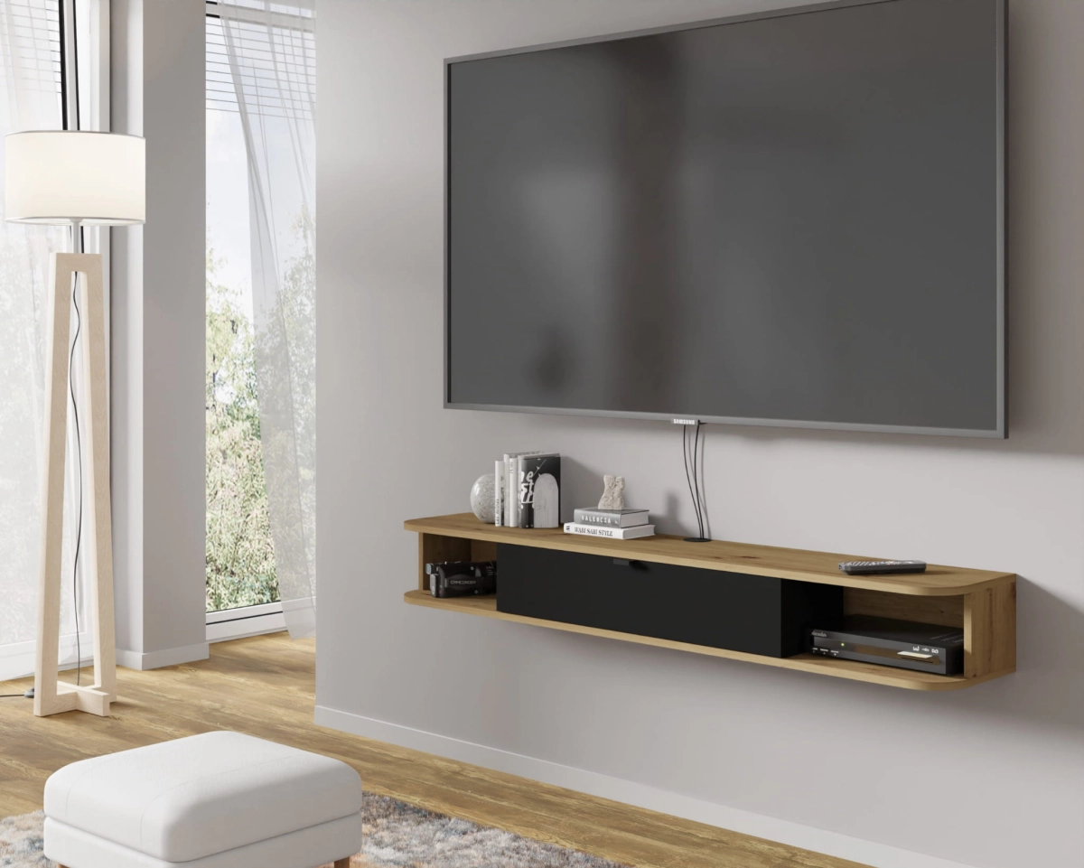 Szafka RTV wisząca Icarus 156 dąb artisan / czarny mat