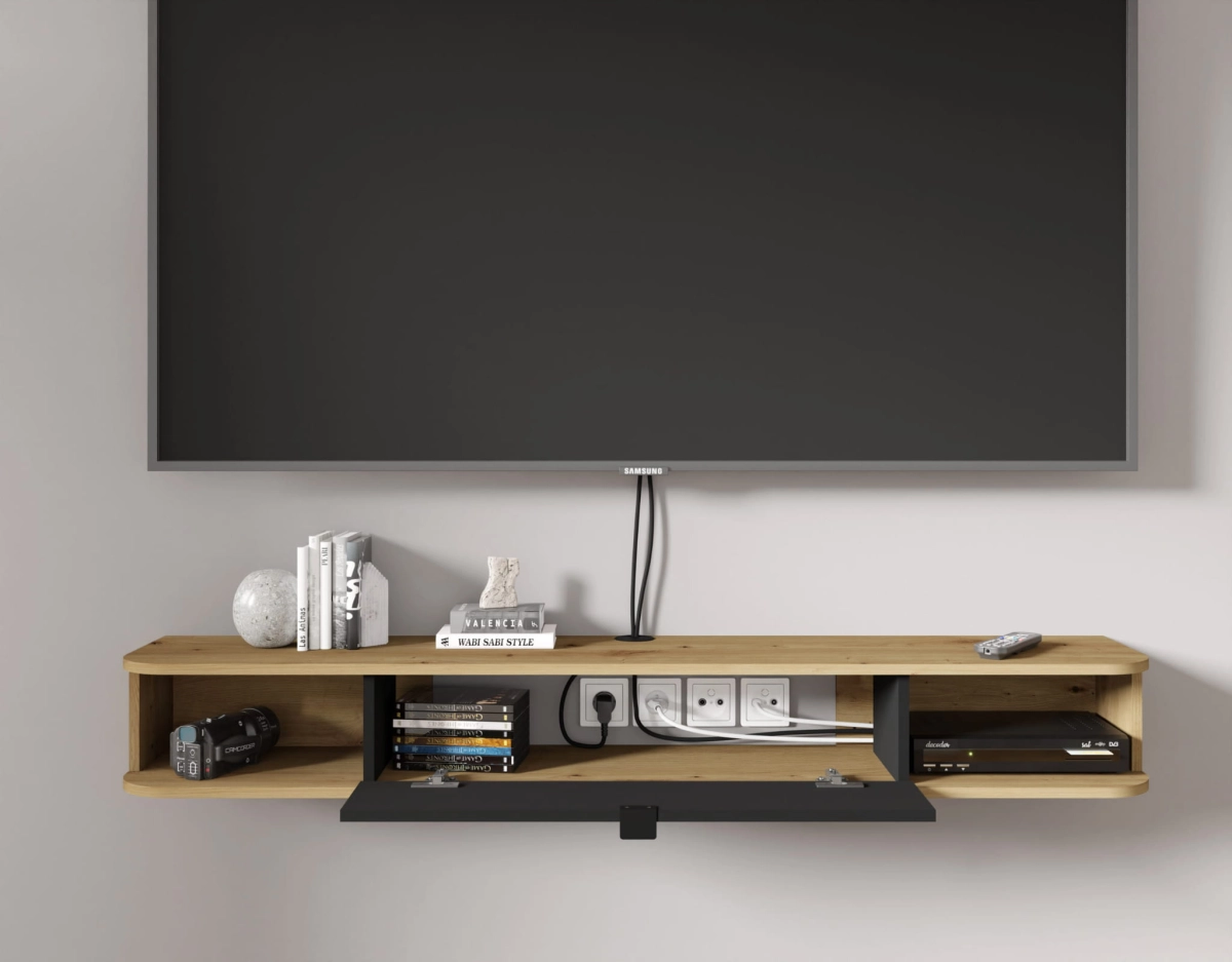 Szafka RTV wisząca Icarus 156 dąb artisan / czarny mat