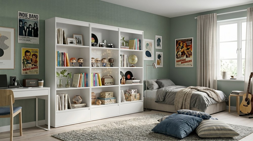 Regał Biurowy Zestaw 3x PALERMO Szafka 3 Szuflady 12 Półek Do Biura BIAŁY