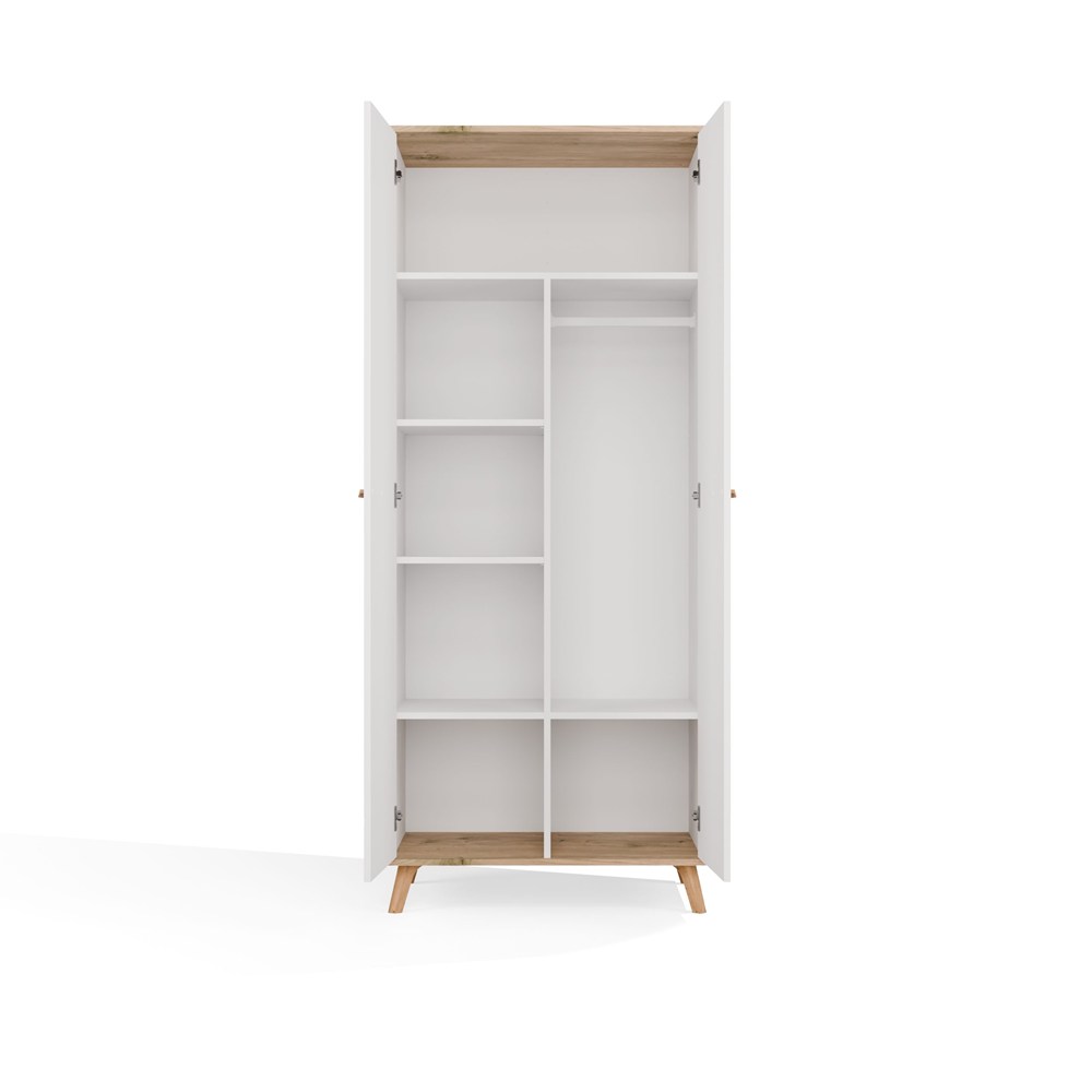 Szafa Ubraniowa OLYMPO 2D BIAŁA DĄB ARTISAN 80 Cm Drążek 2 Drzwi Sypialnia