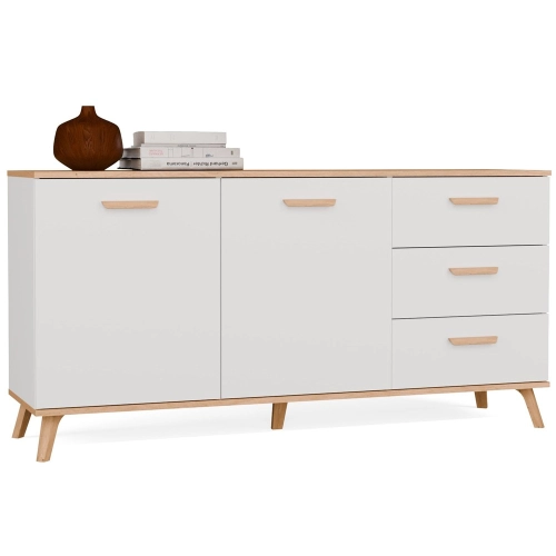 Komoda 150 cm, biała matowa/dąb artisan do salonu Olympo 2D3S