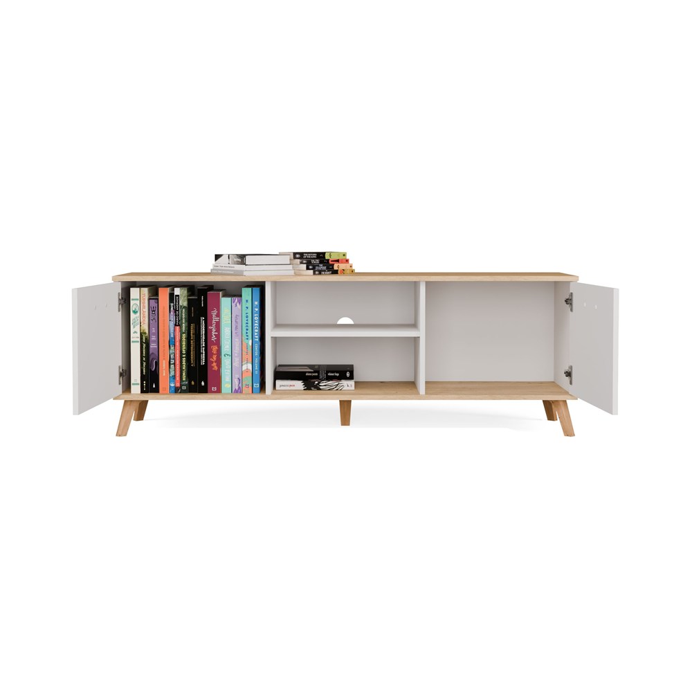 Szafka RTV OLYMPO 150 BIAŁA DĄB ARTISAN 150 CM Stolik Pod TV Telewizor