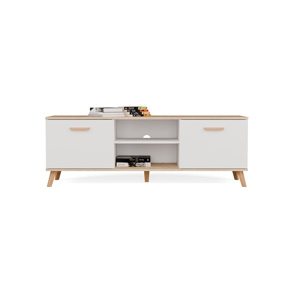 Szafka RTV OLYMPO 150 BIAŁA DĄB ARTISAN 150 CM Stolik Pod TV Telewizor