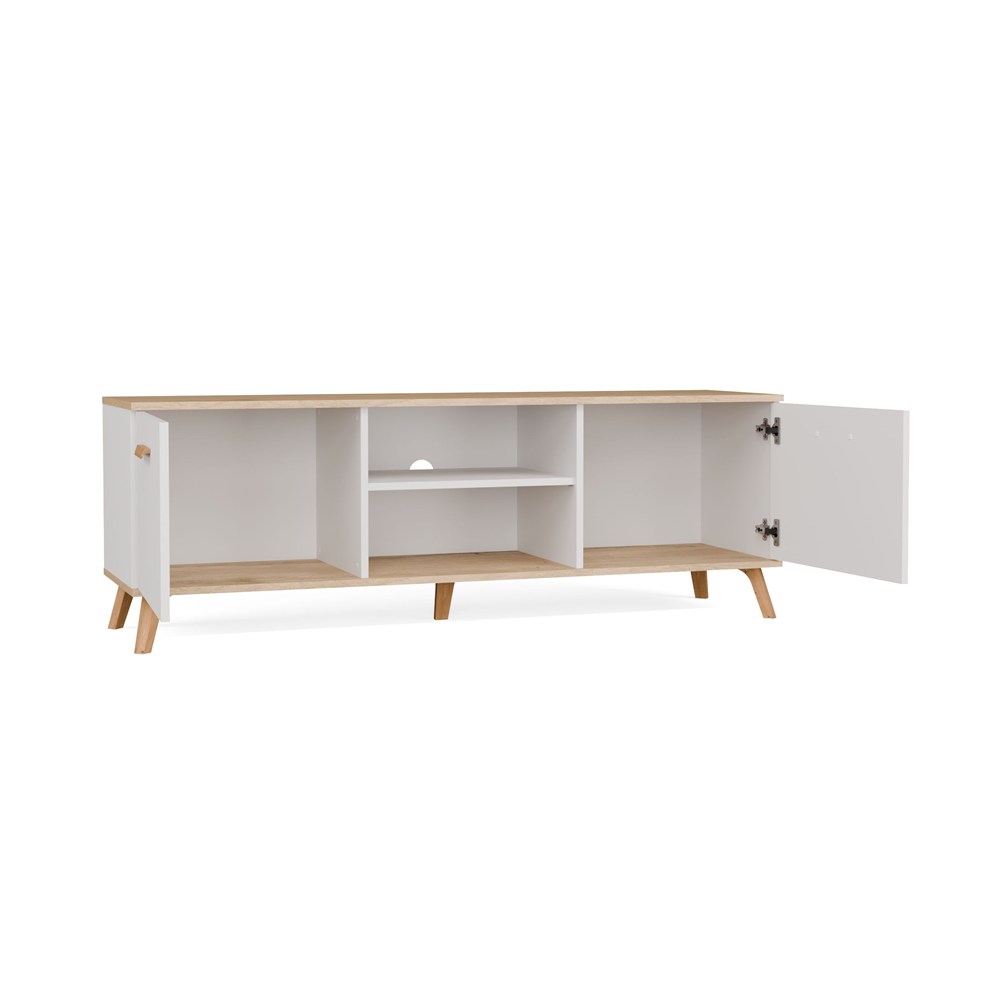 Szafka RTV OLYMPO 150 BIAŁA DĄB ARTISAN 150 CM Stolik Pod TV Telewizor