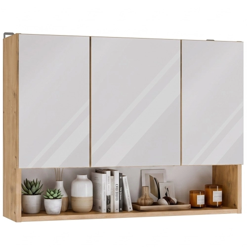  Szafka łazienkowa wisząca 80 cm, dąb artisan z lustrami i półką Pola 3DL/PL/P