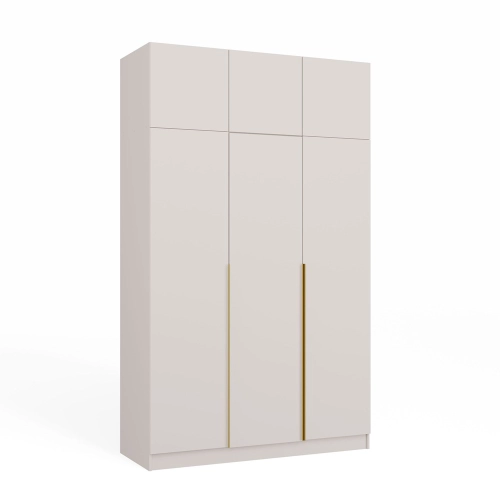  Szafa trzydzwiowa z nadstawką 150 cm, kaszmir, ze złotymi uchwytami Senso 3D