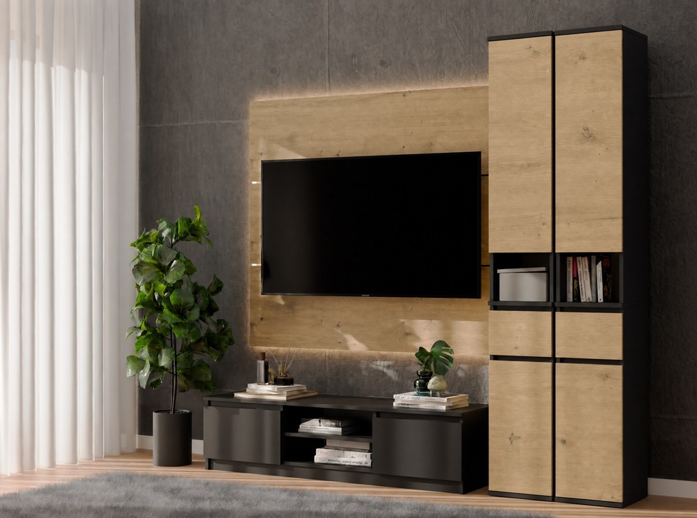 SZAFKA Słupek LIOR 2D1S CZERŃ DĄB ARTISAN Regał Szuflada Do Pokoju Biura