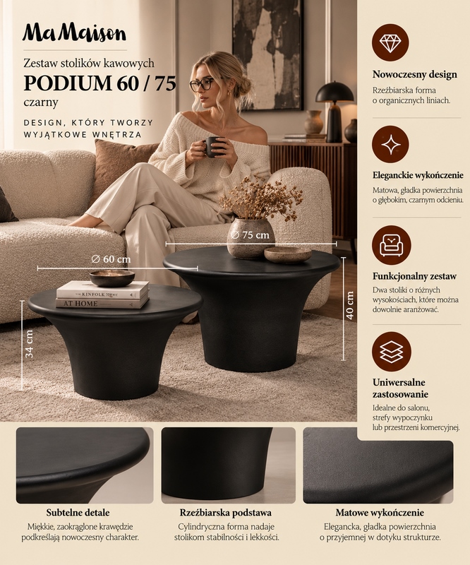 MaMaison zestaw stolików kawowych PODIUM 60 / 75 czarny