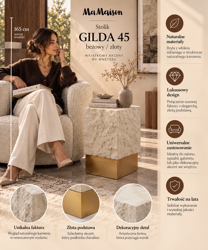 MaMaison stolik GILDA 45 beżowy / złoty