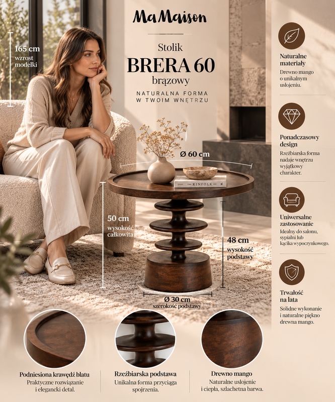 MaMaison stolik BRERA 60 brązowy / drewno mango