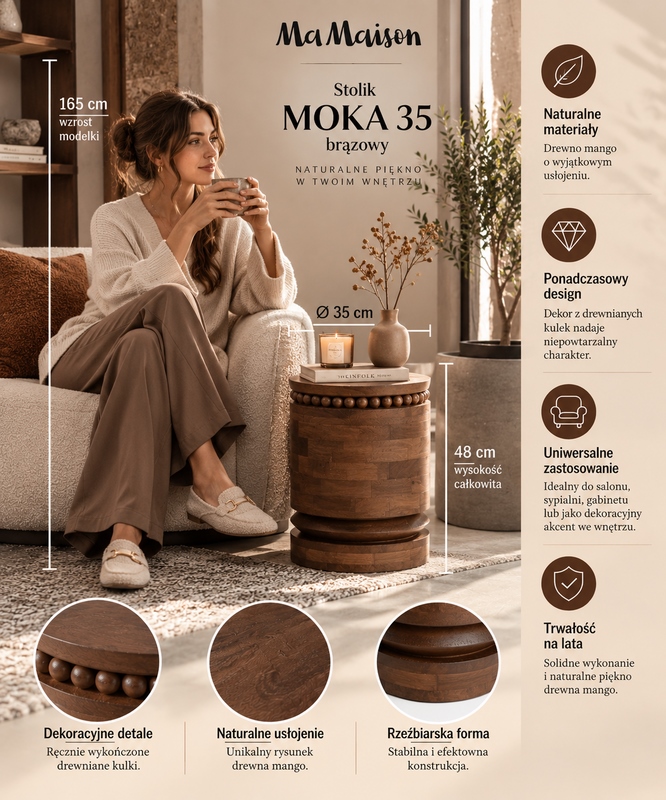 MaMaison stolik MOKA 35 brązowy / drewno mango