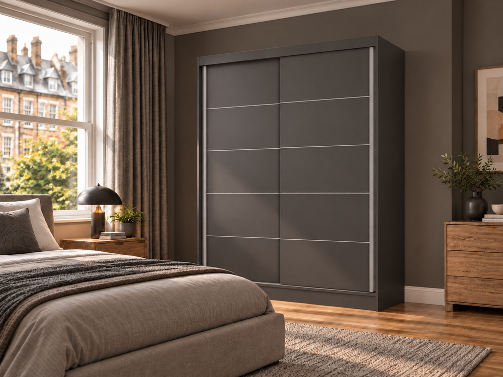 SZAFA Przesuwna IGA 120 CM C ANTRACYT SZPROSY – Nowoczesny Design