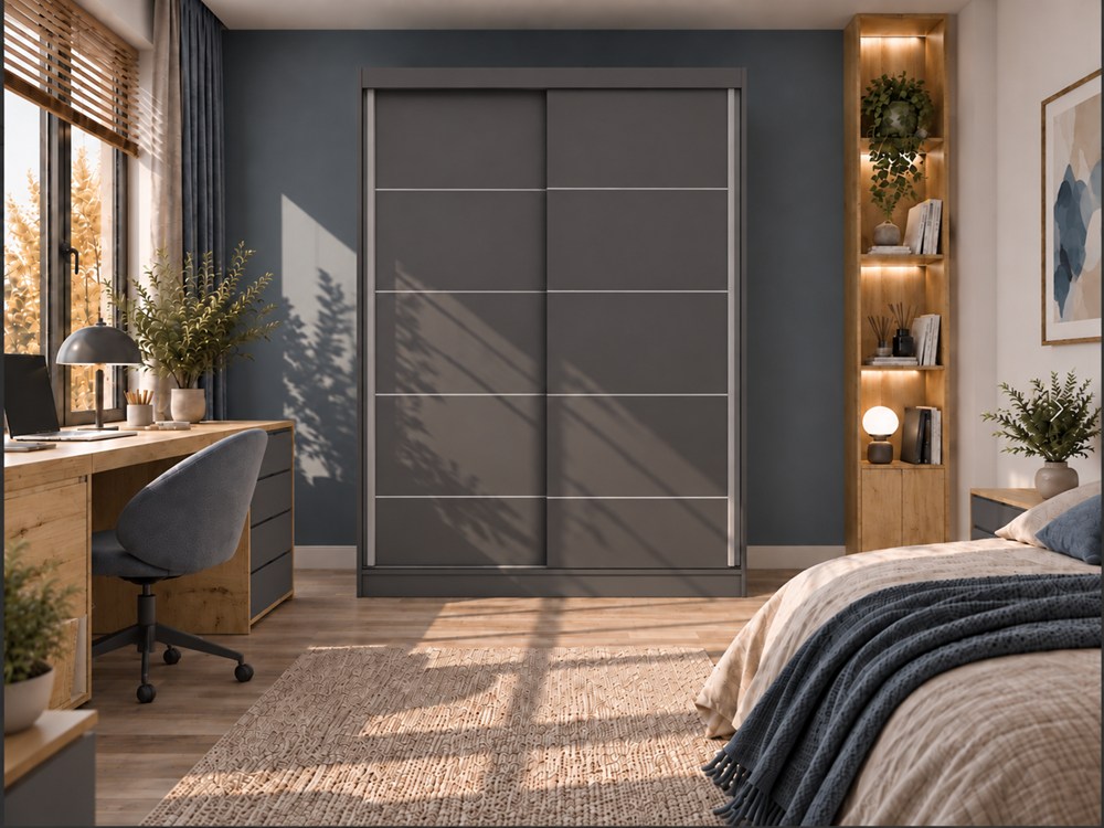 SZAFA Przesuwna IGA 120 CM C ANTRACYT SZPROSY – Nowoczesny Design