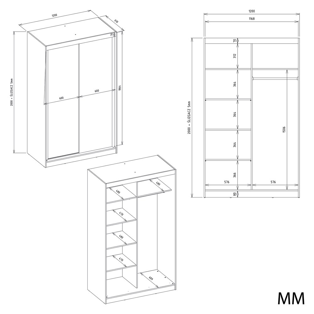 SZAFA Przesuwna IGA 120 CM C ANTRACYT SZPROSY – Nowoczesny Design