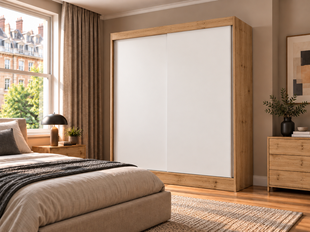 SZAFA Przesuwna IGA 160 CM B DĄB ARTISAN BIEL– Stylowa i Funkcjonalna