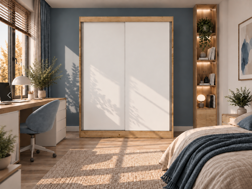 SZAFA Przesuwna IGA 160 CM B DĄB ARTISAN BIEL– Stylowa i Funkcjonalna