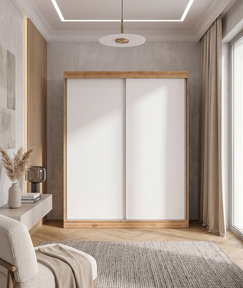 SZAFA Przesuwna IGA 160 CM B DĄB ARTISAN BIEL– Stylowa i Funkcjonalna