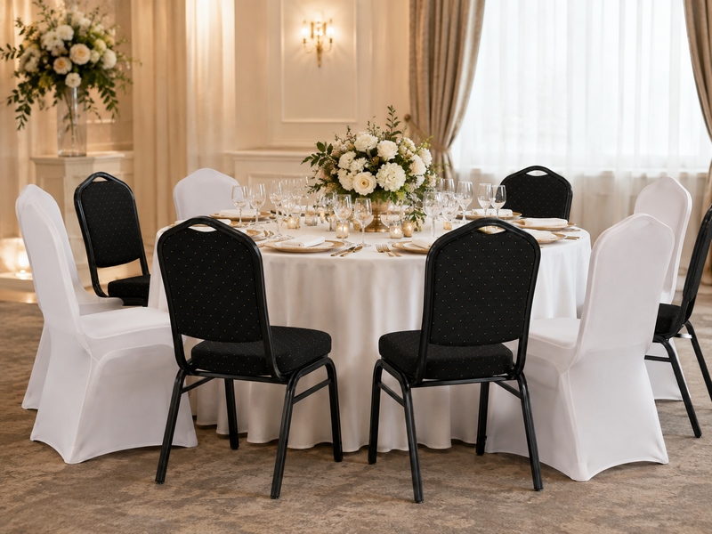 Zestaw krzesło bankietowe HERON czarne + pokrowiec WEDING biały