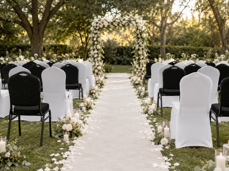 Zestaw krzesło bankietowe HERON czarne + pokrowiec WEDING biały