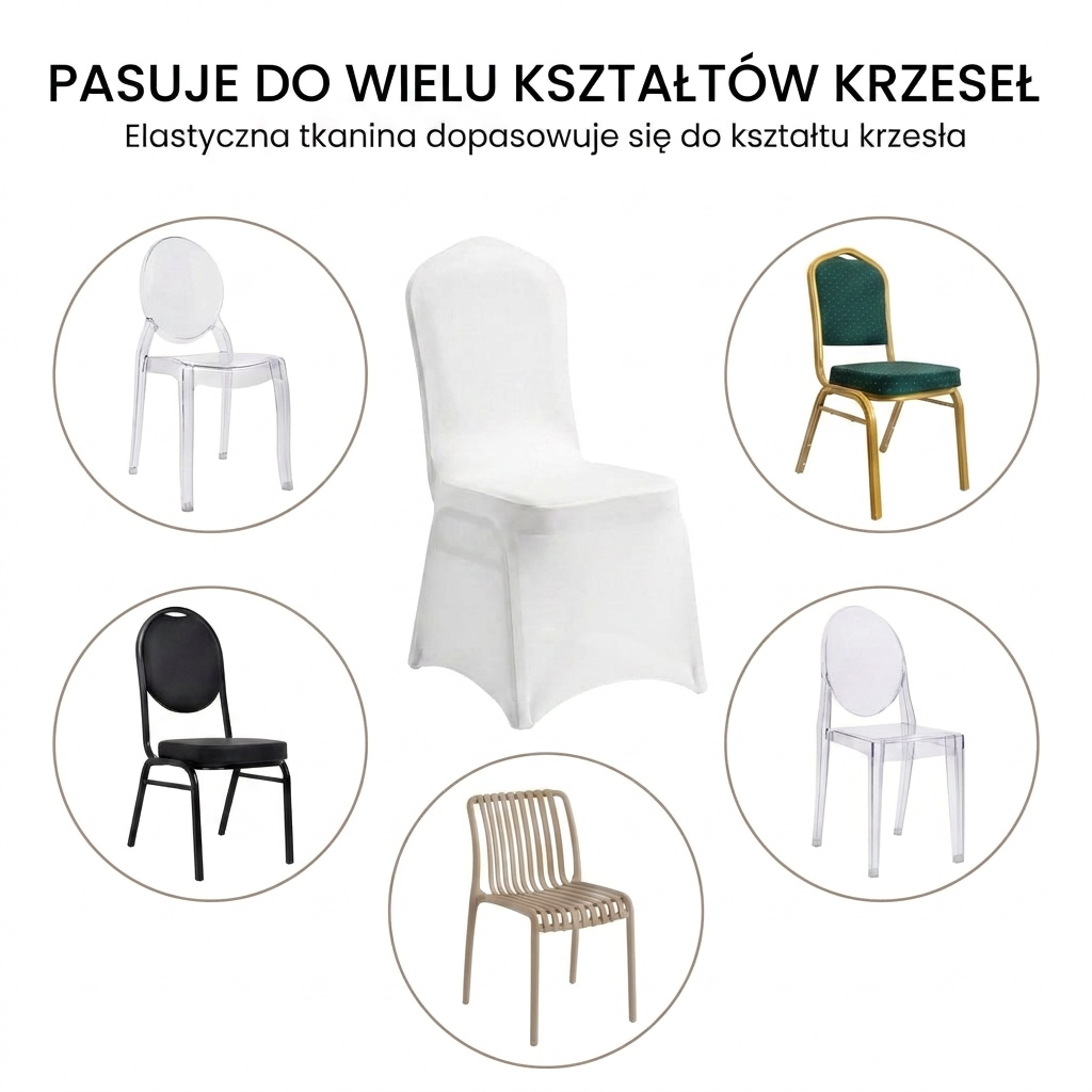 Zestaw krzesło bankietowe HERA beżowe + pokrowiec WEDING biały