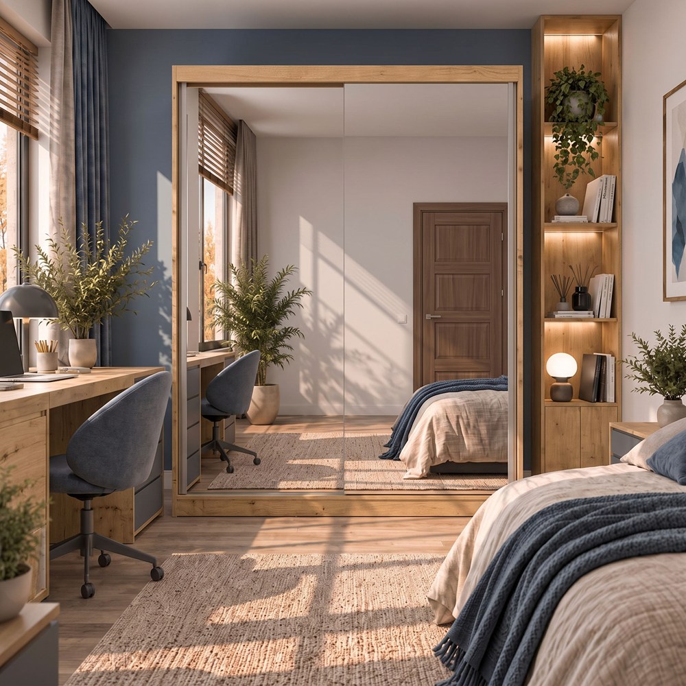 SZAFA Przesuwna IGA 160 2 Lustra DĄB ARTISAN ANTRACYT – Nowoczesny Design