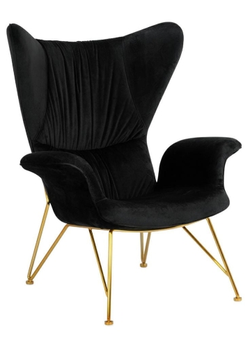 Fotel welurowy, czarny ze złotą podstawą Shrimp Velvet