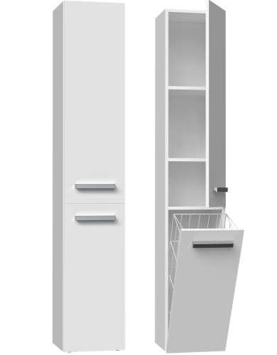 Słupek łazienkowy biały matowy, z koszem na pranie Nel IV