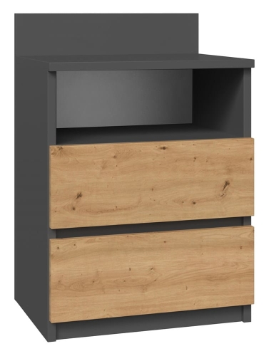 Szafka nocna z dwoma szufladami do sypialni, dąb artisan/antracyt Malwa M1
