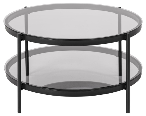 Stolik okrągły szklany 75 cm, do salonu z półką Bayonne Glass/black