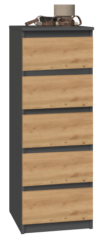 Komoda 40 cm, z 5 szufladami, antracyt/dąb artisan Malwa W5