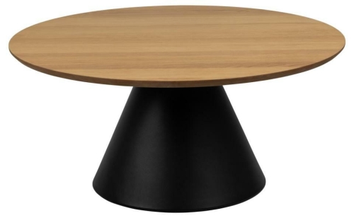 Stolik okrągły z blatem w kolorze dębu, z czarną podstawą Soli 85 cm
