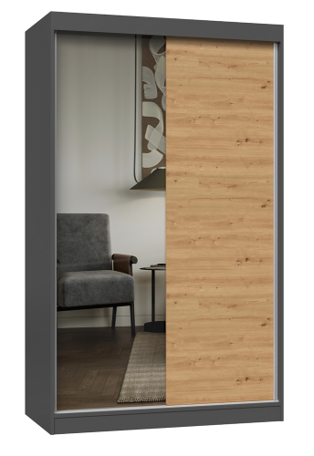 Szafa 120 cm z drzwiami przesuwnymi i lustrem, antracyt/dąb artisan Iga 120 A/B