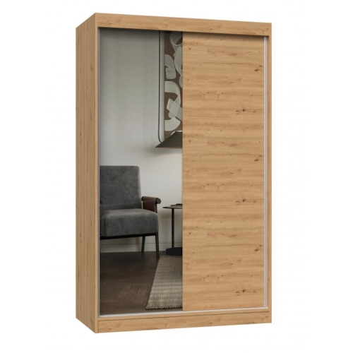 Szafa 120 cm z drzwiami przesuwnymi i lustrem, dąb artisan Iga 120 A/B