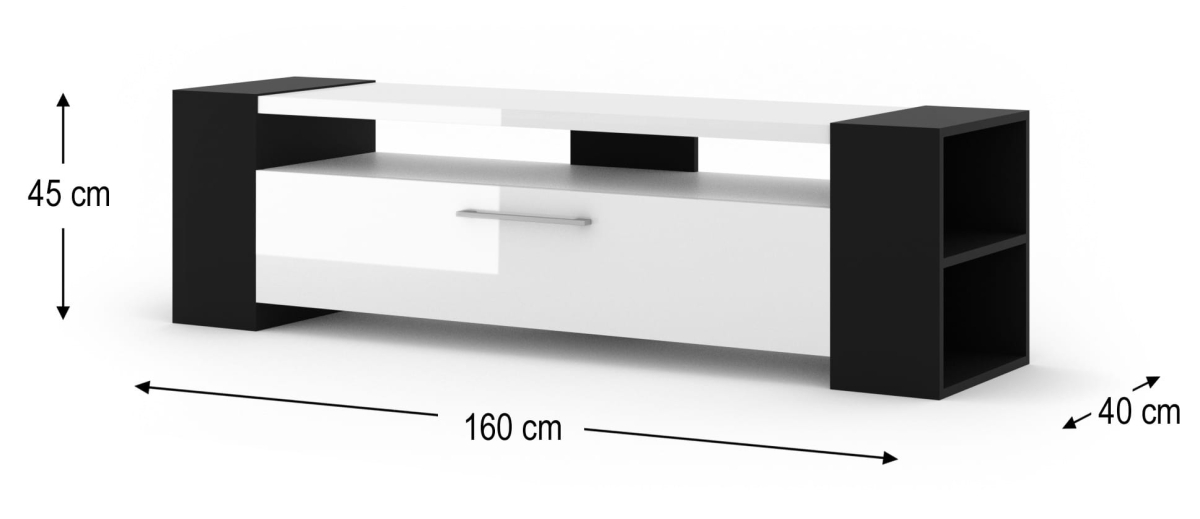 Szafka RTV komoda LIVIA 160 czarny / biały połysk