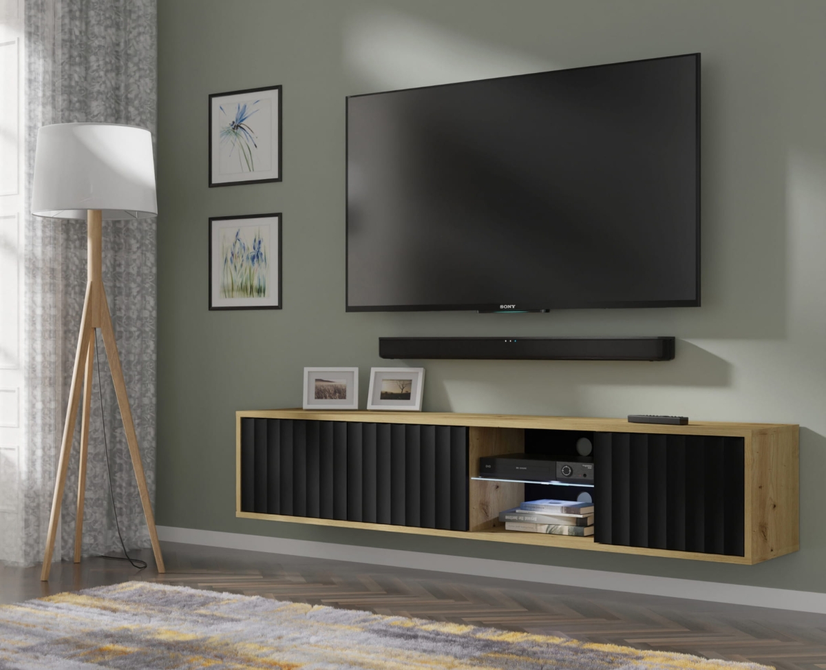 Szafka RTV VINA 156 dąb artisan / czarny mat