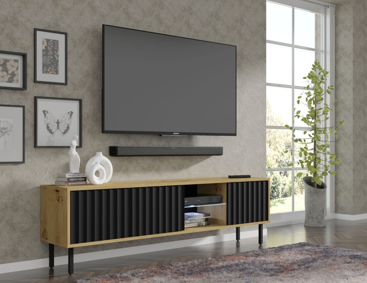 Szafka RTV VINA 156 dąb artisan / czarny mat