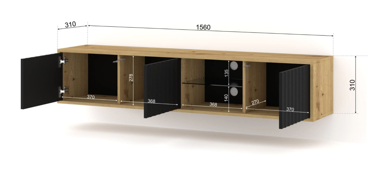 Szafka RTV VINA 156 dąb artisan / czarny mat