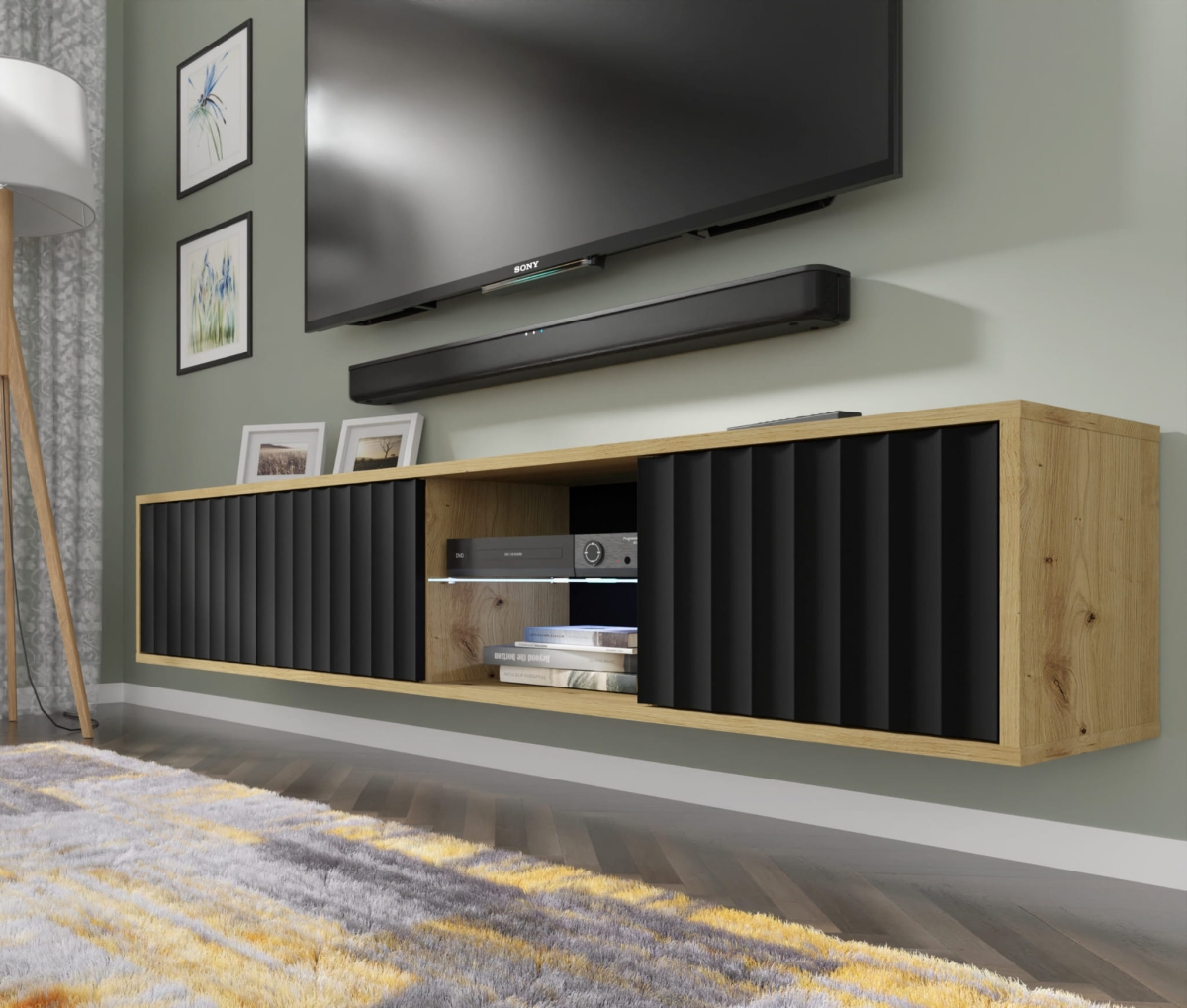 Szafka RTV VINA 156 dąb artisan / czarny mat