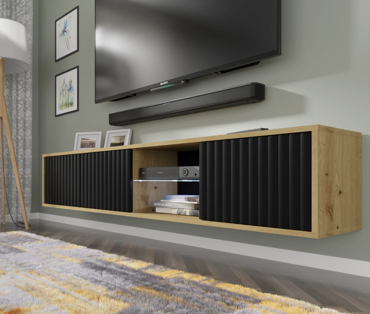 Szafka RTV MITA 156 dąb artisan / czarny mat