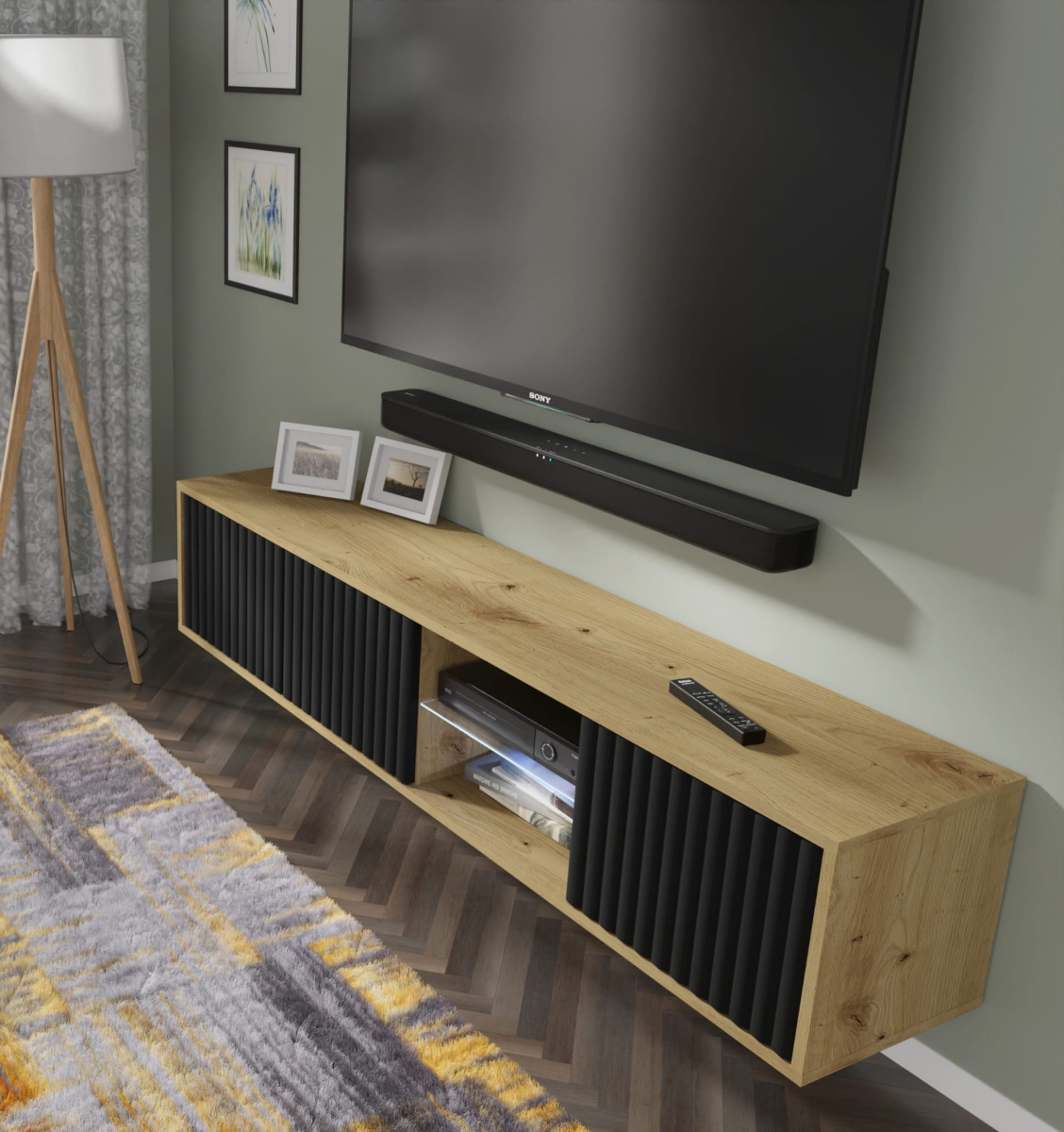 Szafka RTV MITA 156 dąb artisan / czarny mat