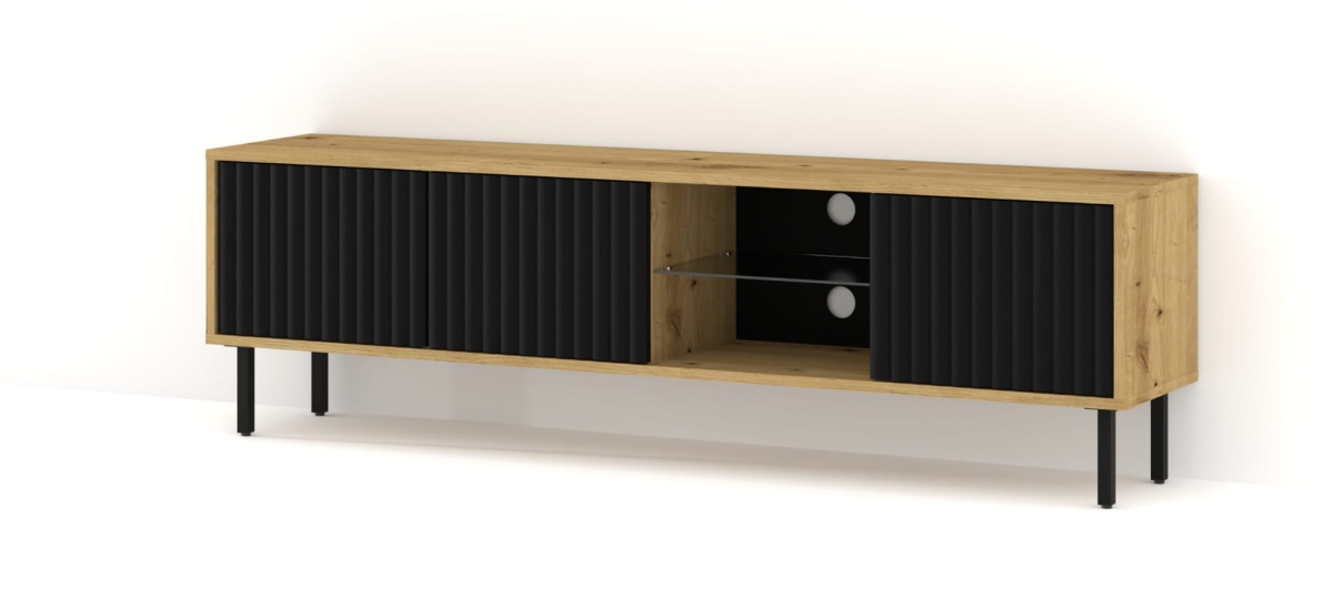 Szafka RTV MITA 156 dąb artisan / czarny mat