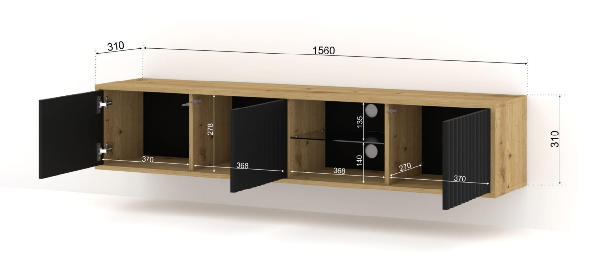Szafka RTV MITA 156 dąb artisan / czarny mat